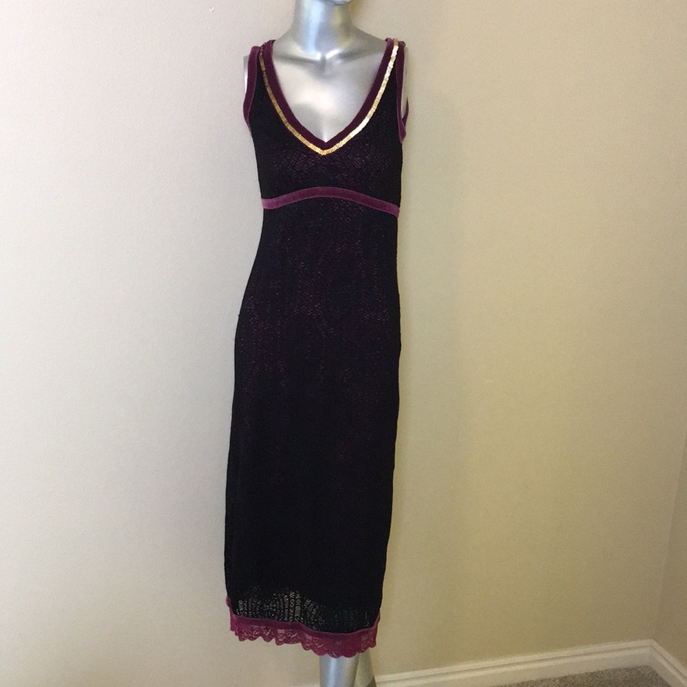 KAREN MILLEN | Knit Midi Dress Velvet Trims